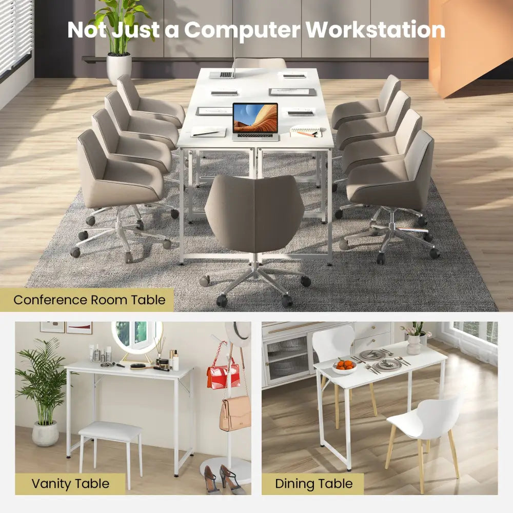40 Inch Small Computer Desk with Heavy-duty Metal Frame-White - White - Computer Desks