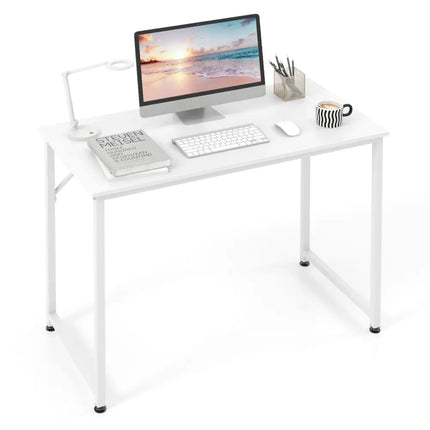 40 Inch Small Computer Desk with Heavy-duty Metal Frame-White - White - Computer Desks