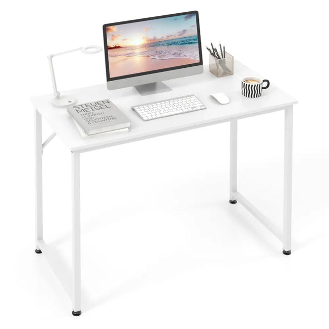 40 Inch Small Computer Desk with Heavy-duty Metal Frame-White - White - Computer Desks
