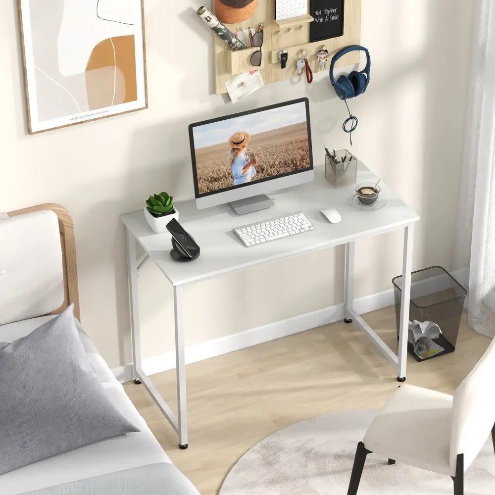 40 Inch Small Computer Desk with Heavy-duty Metal Frame-White - White - Computer Desks
