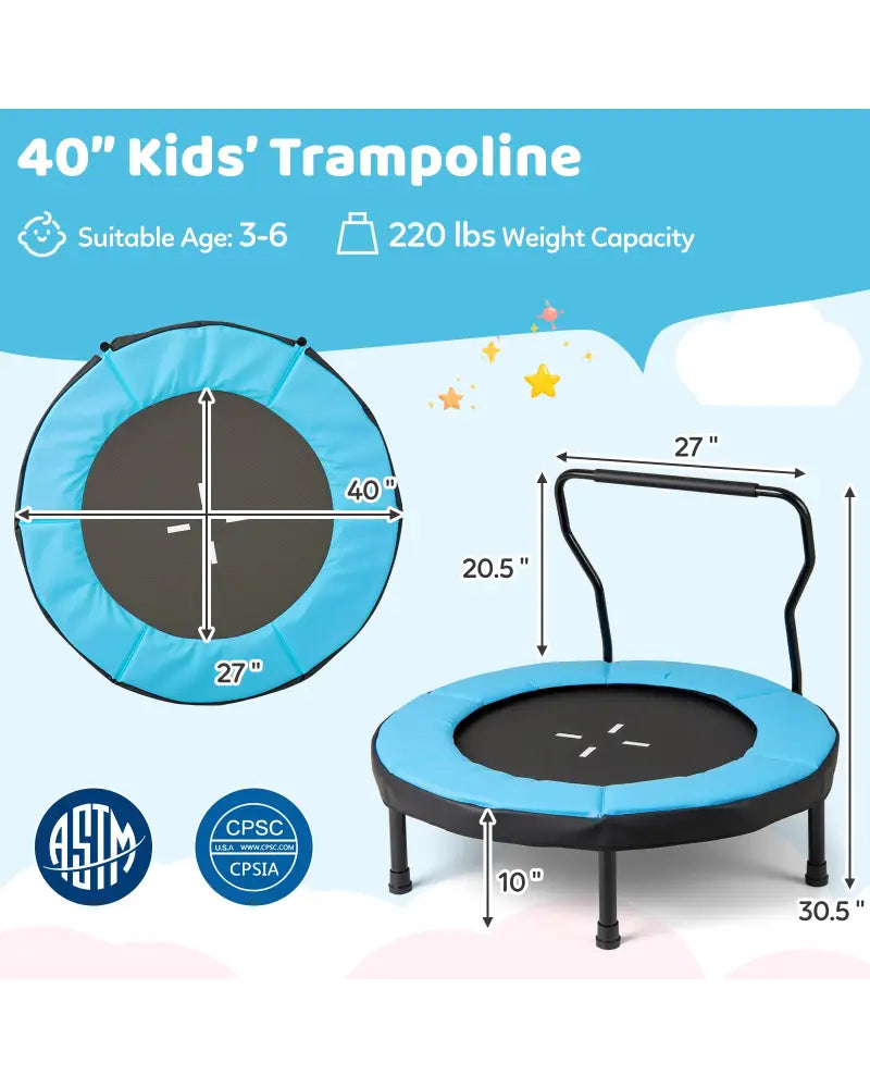 40 Inch Trampoline for Kids Indoor Outdoor Fitness Trampoline-Blue - Blue - Trampolines