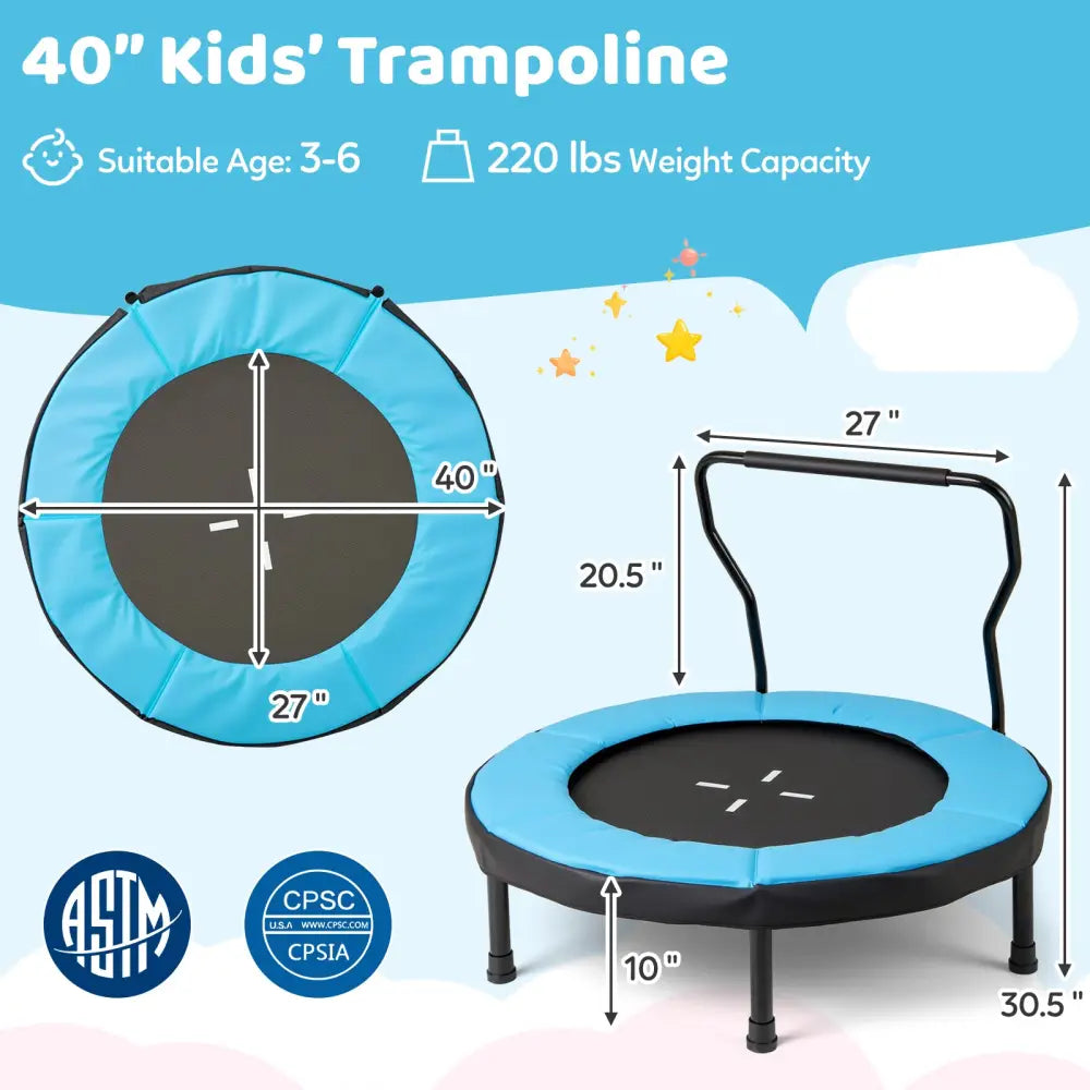40 Inch Trampoline for Kids Indoor Outdoor Fitness Trampoline-Blue - Blue - Trampolines