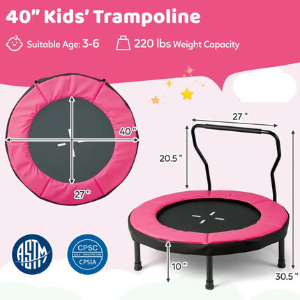 40 Inch Trampoline for Kids Indoor Outdoor Fitness Trampoline-Pink - Pink - Trampolines