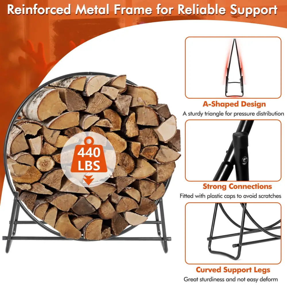 40-inch Tubular Steel Firewood Storage Rack - Black - Log Storage