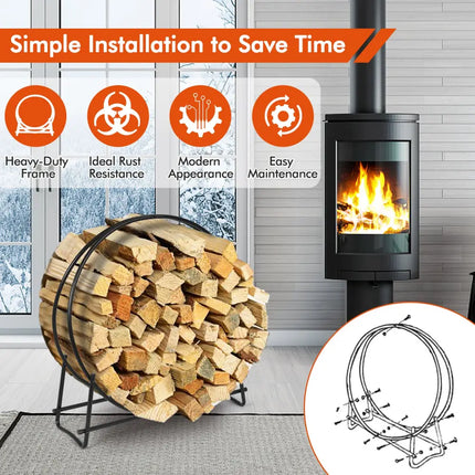 40-inch Tubular Steel Firewood Storage Rack - Black - Log Storage