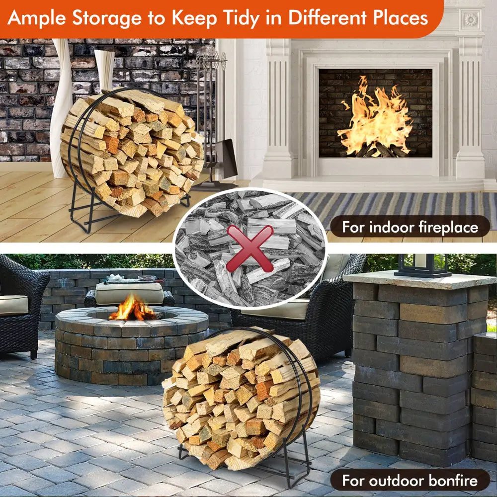 40-inch Tubular Steel Firewood Storage Rack - Black - Log Storage
