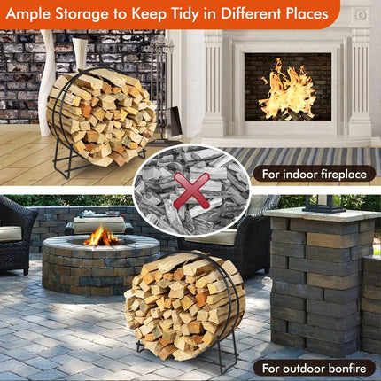 40-inch Tubular Steel Firewood Storage Rack - Black - Log Storage