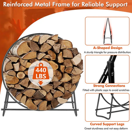 40-inch Tubular Steel Firewood Storage Rack - Black - Log Storage