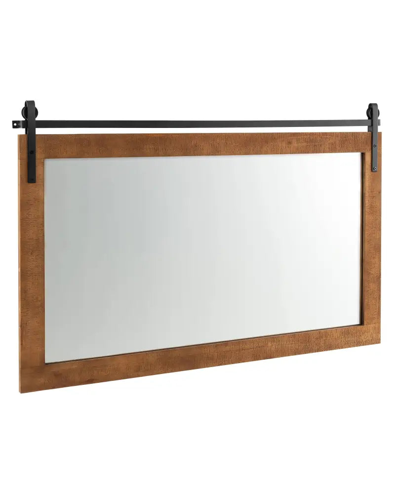 40 Inch x 26 Inch Rectangle Barn Door Style Wall Mounted Mirror with Solid Wood Frame and Metal Bracket-Brown - Brown
