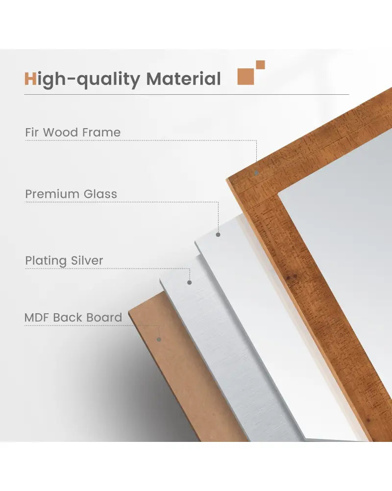 40 Inch x 26 Inch Rectangle Barn Door Style Wall Mounted Mirror with Solid Wood Frame and Metal Bracket-Brown - Brown