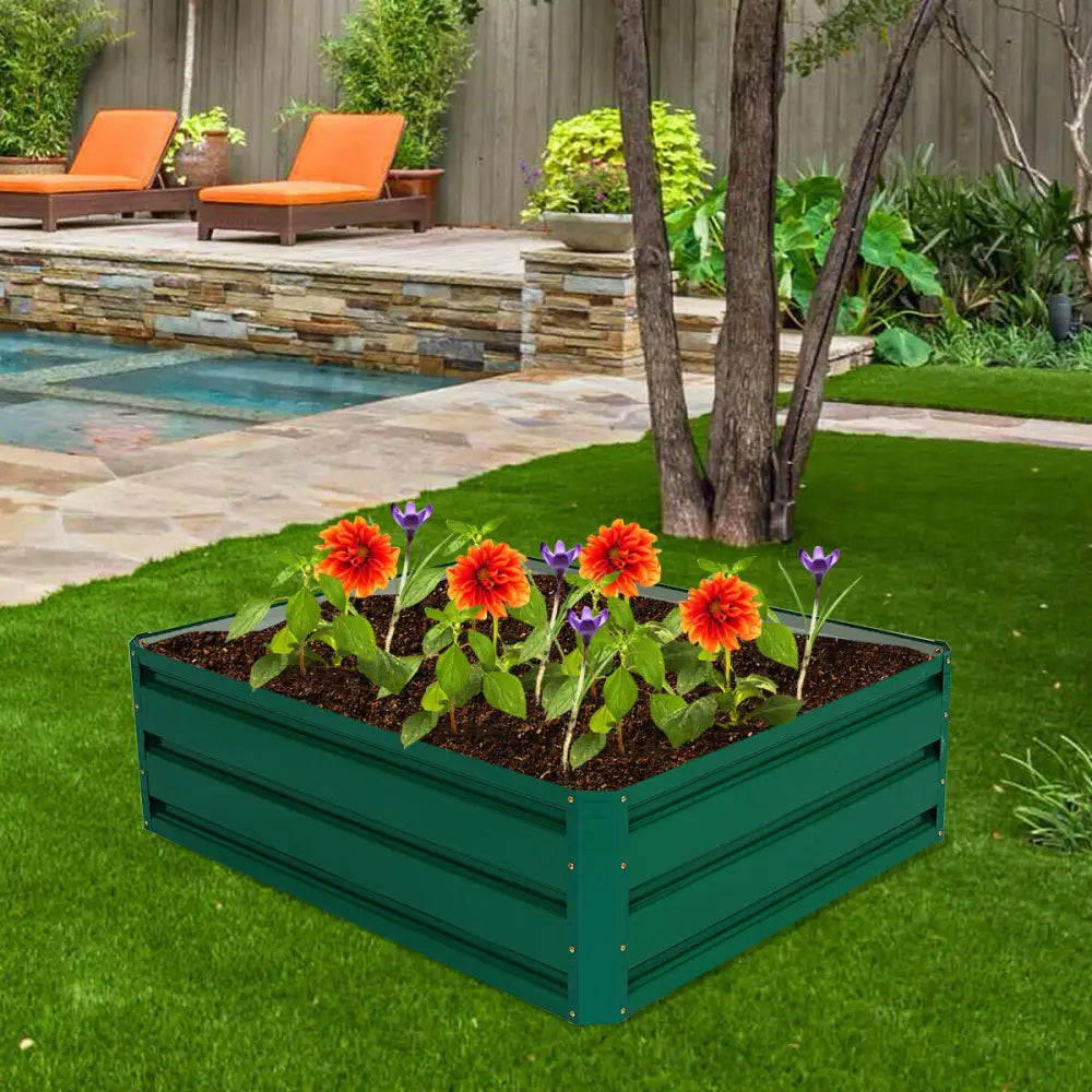 40 Inch x 32 Inch Patio Raised Garden Bed for Vegetable Flower Planting - Dark Green - Raised Garden Beds