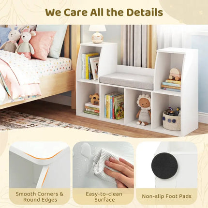 40 Inches Kids Bookshelf with Reading Nook Bookcase with 6 Open Cubes-White - White - Kids Storage