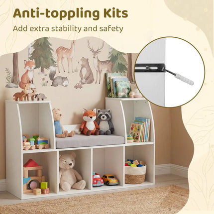 40 Inches Kids Bookshelf with Reading Nook Bookcase with 6 Open Cubes-White - White - Kids Storage