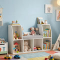 40 Inches Kids Bookshelf with Reading Nook Bookcase with 6 Open Cubes-White - White - Kids Storage