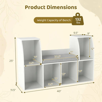 40 Inches Kids Bookshelf with Reading Nook Bookcase with 6 Open Cubes-White - White - Kids Storage