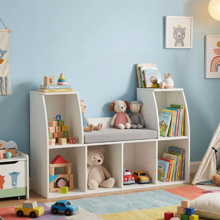 40 Inches Kids Bookshelf with Reading Nook Bookcase with 6 Open Cubes-White - White - Kids Storage