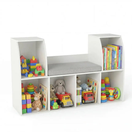40 Inches Kids Bookshelf with Reading Nook Bookcase with 6 Open Cubes-White - White - Kids Storage