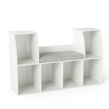 40 Inches Kids Bookshelf with Reading Nook Bookcase with 6 Open Cubes-White - White - Kids Storage