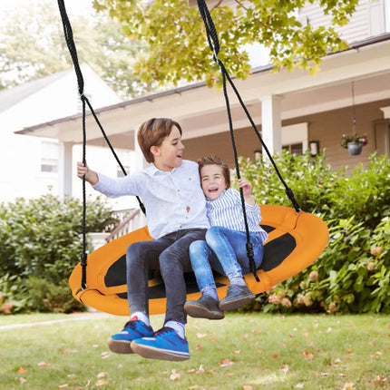 40 Inches Saucer Tree Swing Round with Adjustable Ropes and Carabiners-Yellow - Yellow - Swing & Playsets