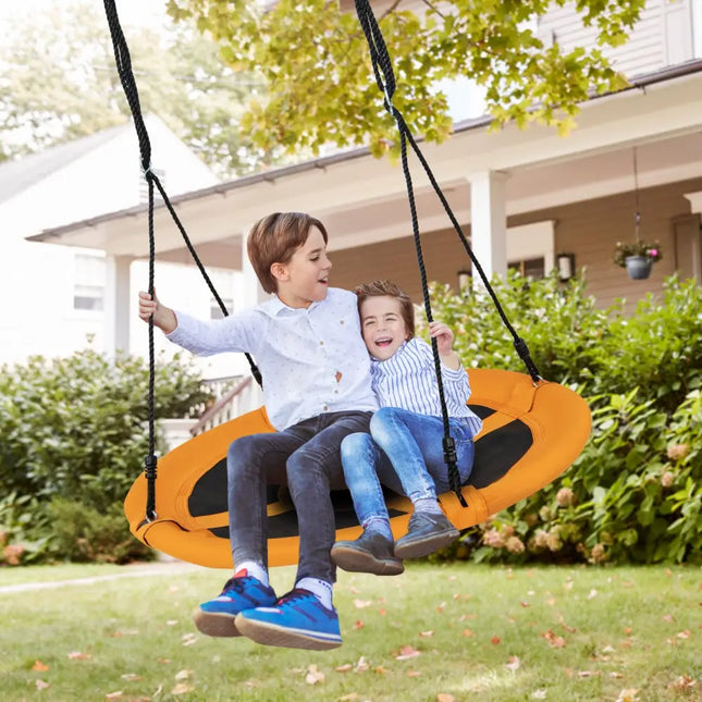 40 Inches Saucer Tree Swing Round with Adjustable Ropes and Carabiners-Yellow - Yellow - Swing & Playsets