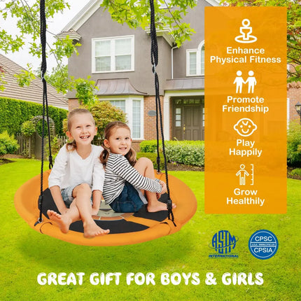 40 Inches Saucer Tree Swing Round with Adjustable Ropes and Carabiners-Yellow - Yellow - Swing & Playsets