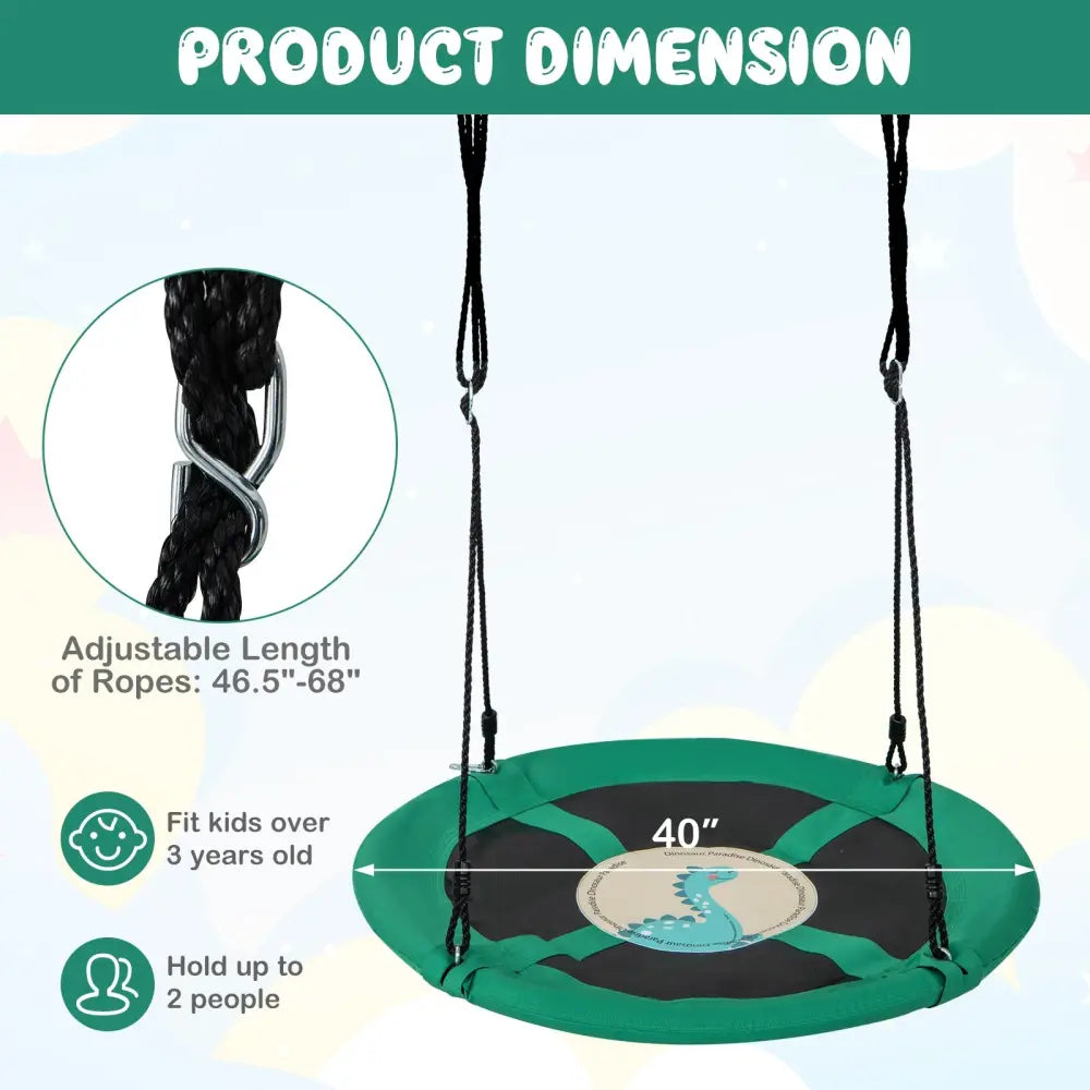 40 Inches Saucer Tree Swing Round with Adjustable Ropes and Carabiners-Green - Green - Swing & Playsets