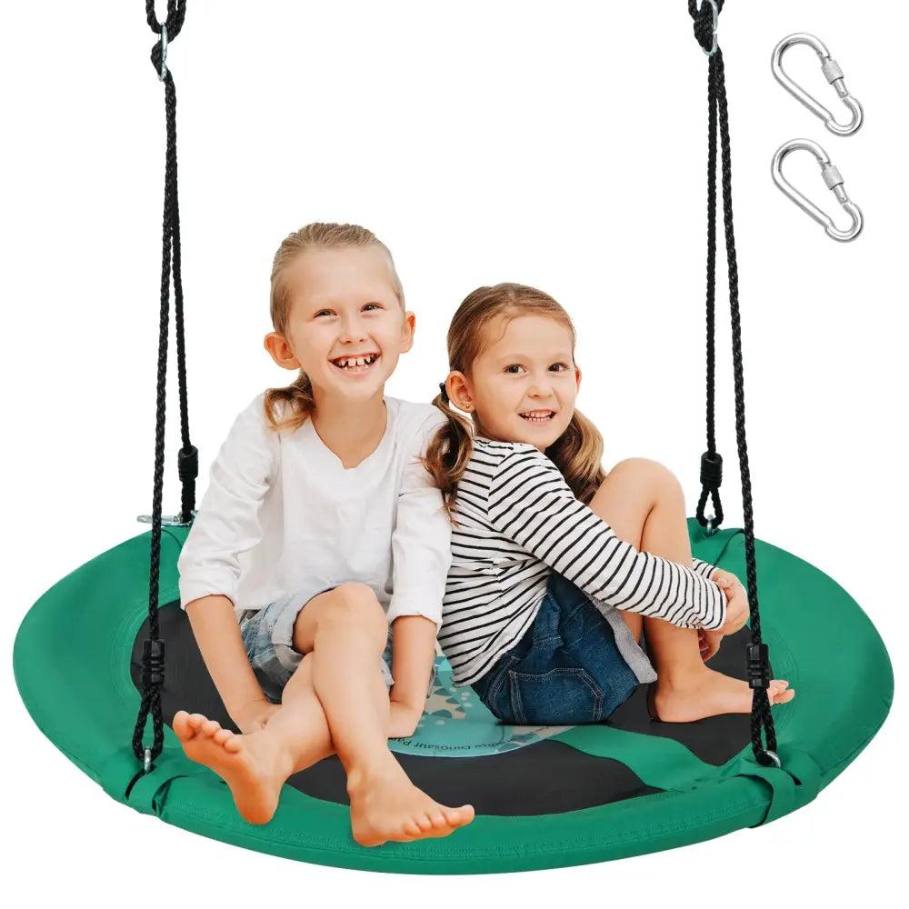 40 Inches Saucer Tree Swing Round with Adjustable Ropes and Carabiners-Green - Green - Swing & Playsets