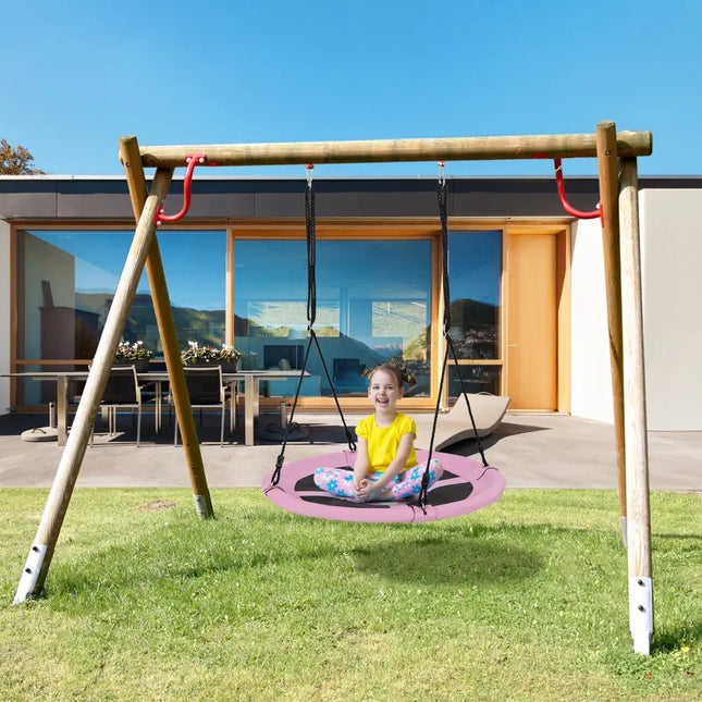 40 Inches Saucer Tree Swing Round with Adjustable Ropes and Carabiners-Pink - Pink - Swing & Playsets