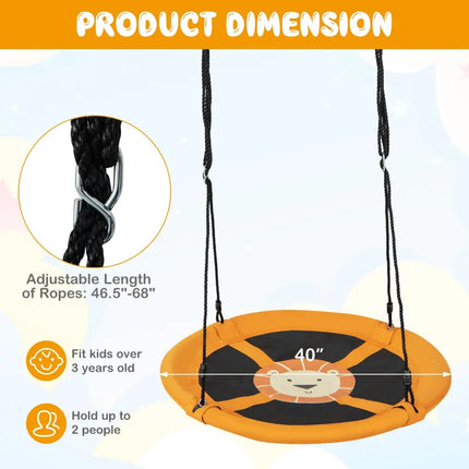 40 Inches Saucer Tree Swing Round with Adjustable Ropes and Carabiners-Yellow - Yellow - Swing & Playsets