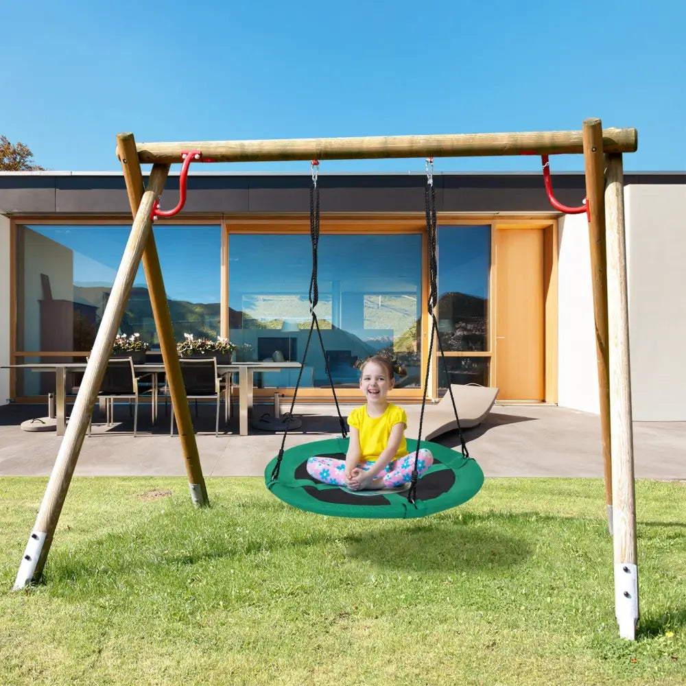 40 Inches Saucer Tree Swing Round with Adjustable Ropes and Carabiners-Green - Green - Swing & Playsets
