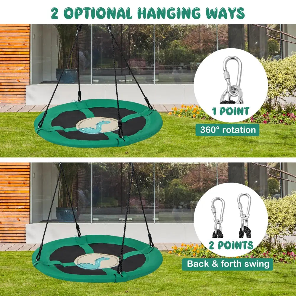 40 Inches Saucer Tree Swing Round with Adjustable Ropes and Carabiners-Green - Green - Swing & Playsets