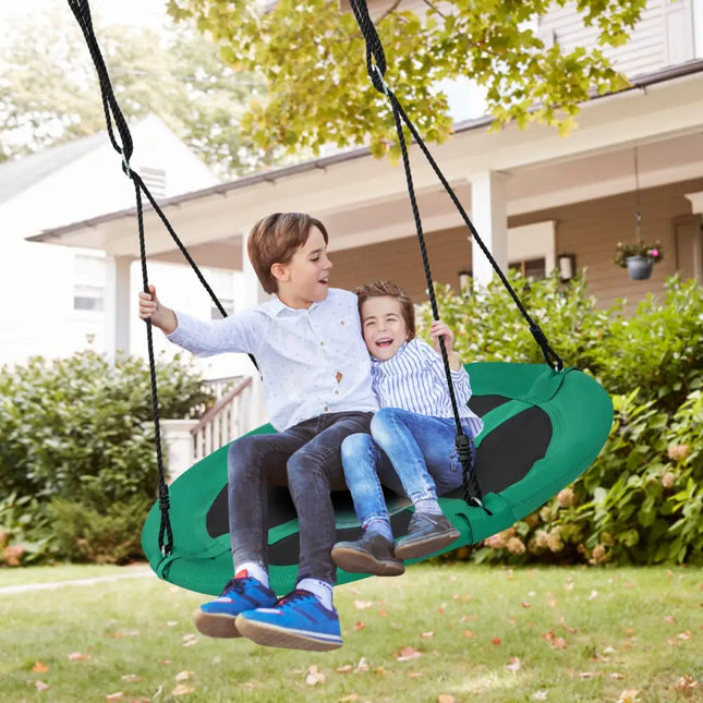 40 Inches Saucer Tree Swing Round with Adjustable Ropes and Carabiners-Green - Green - Swing & Playsets