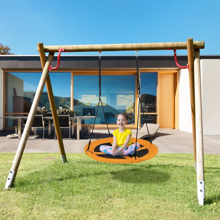 40 Inches Saucer Tree Swing Round with Adjustable Ropes and Carabiners-Yellow - Yellow - Swing & Playsets
