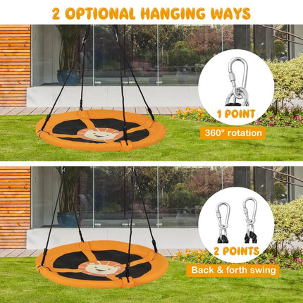 40 Inches Saucer Tree Swing Round with Adjustable Ropes and Carabiners-Yellow - Yellow - Swing & Playsets