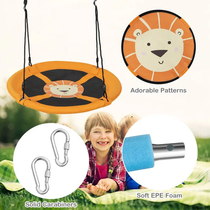 40 Inches Saucer Tree Swing Round with Adjustable Ropes and Carabiners-Yellow - Yellow - Swing & Playsets