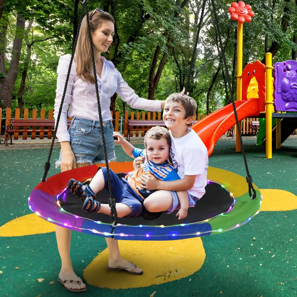 40 Inches Saucer Tree Swing Round with Lights for Kids and Adults-Multicolor - Multicolor - Swing & Playsets