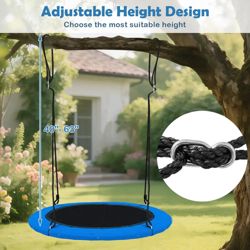 40 Inches Saucer Tree Swing Round with Lights for Kids and Adults-Blue - Blue - Swing & Playsets