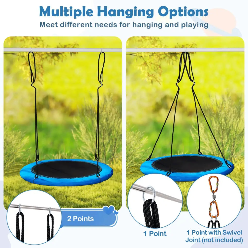 40 Inches Saucer Tree Swing Round with Lights for Kids and Adults-Blue - Blue - Swing & Playsets