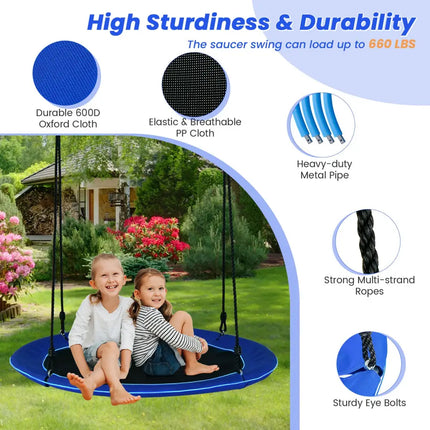 40 Inches Saucer Tree Swing Round with Lights for Kids and Adults-Navy - Navy - Swing & Playsets
