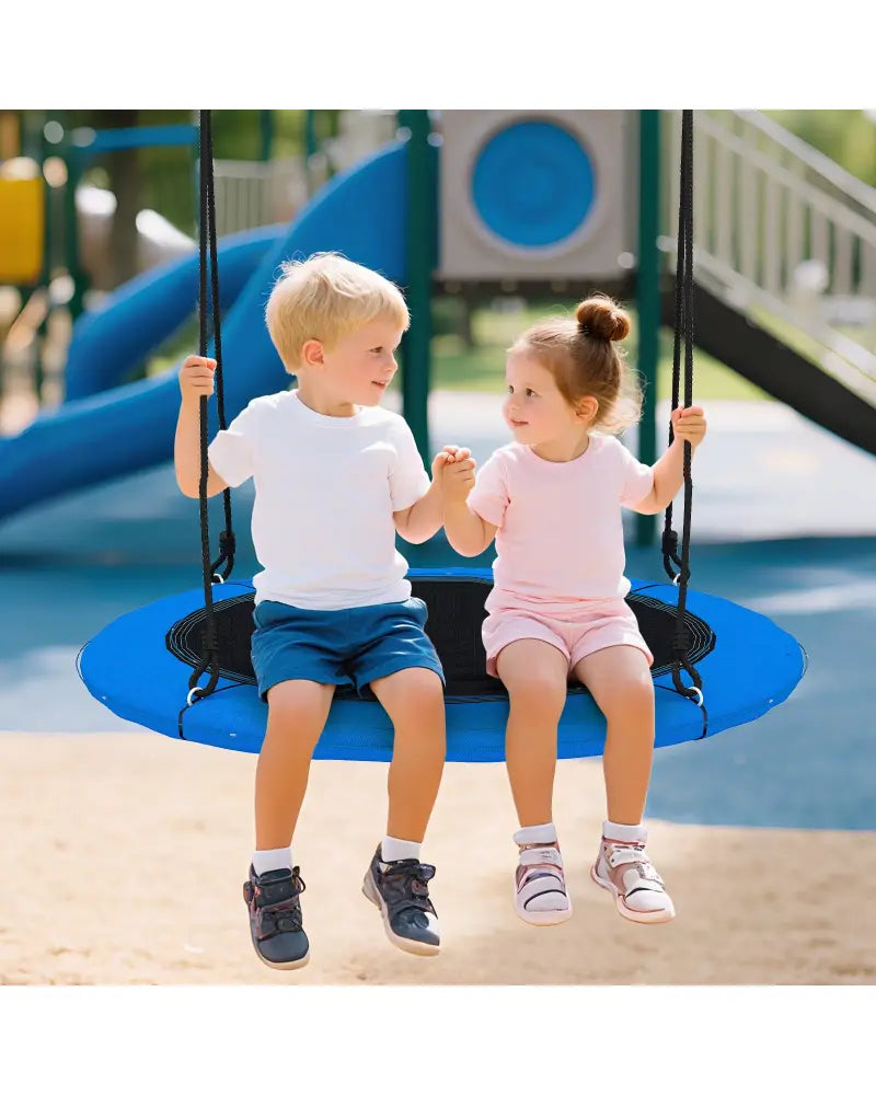 40 Inches Saucer Tree Swing Round with Lights for Kids and Adults-Blue - Blue - Swing & Playsets