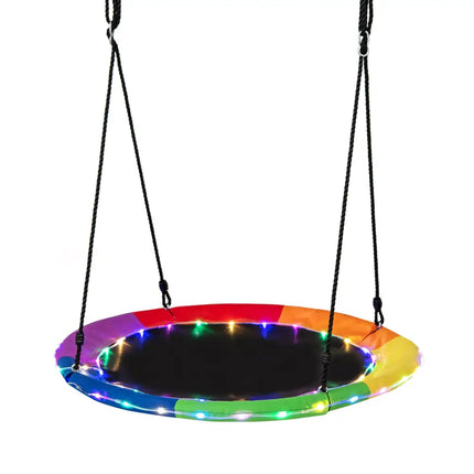 40 Inches Saucer Tree Swing Round with Lights for Kids and Adults-Multicolor - Multicolor - Swing & Playsets