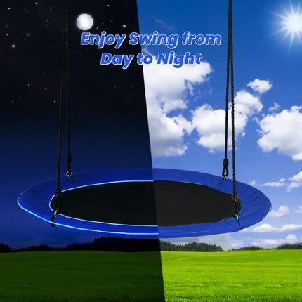 40 Inches Saucer Tree Swing Round with Lights for Kids and Adults-Navy - Navy - Swing & Playsets