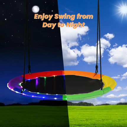 40 Inches Saucer Tree Swing Round with Lights for Kids and Adults-Multicolor - Multicolor - Swing & Playsets