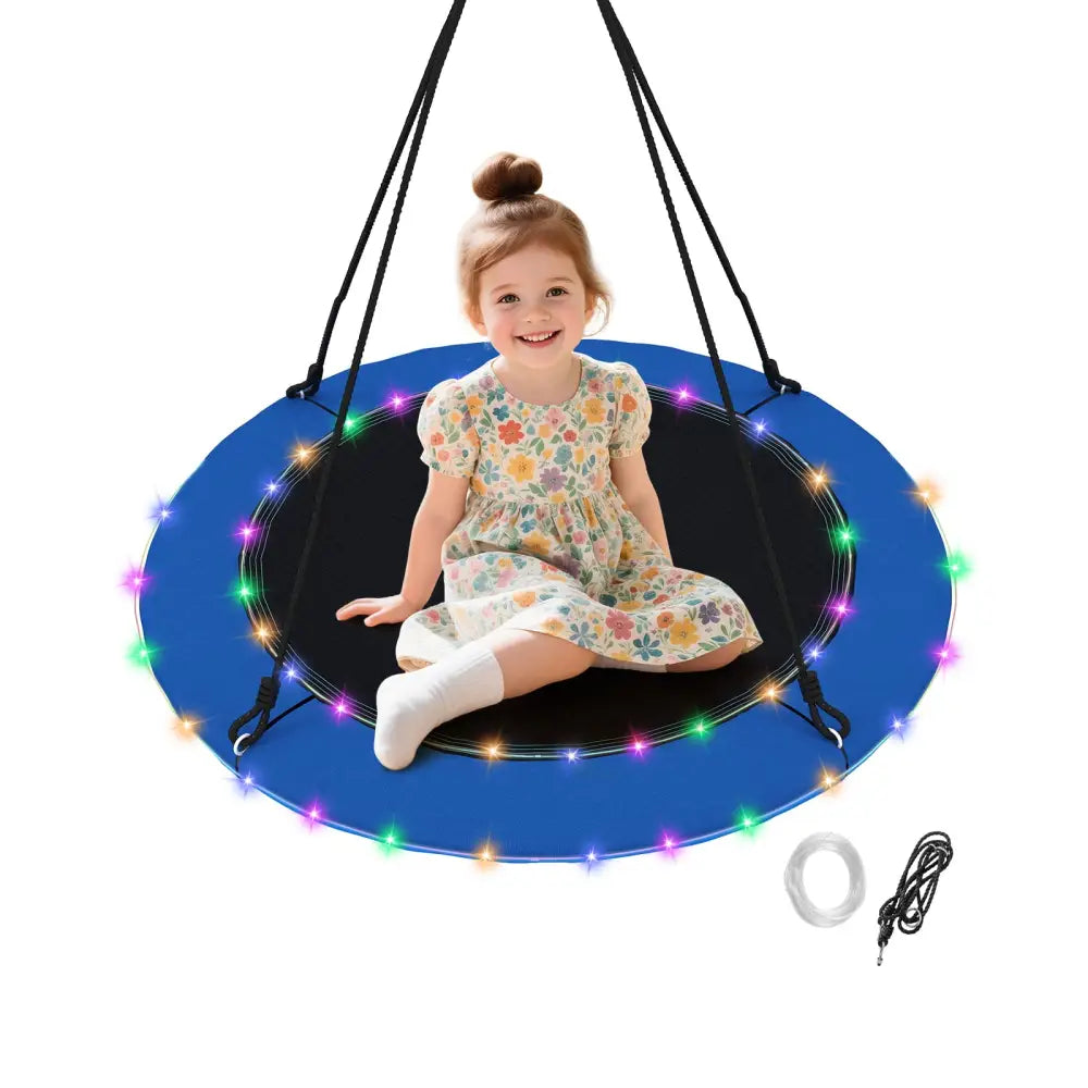 40 Inches Saucer Tree Swing Round with Lights for Kids and Adults-Blue - Blue - Swing & Playsets