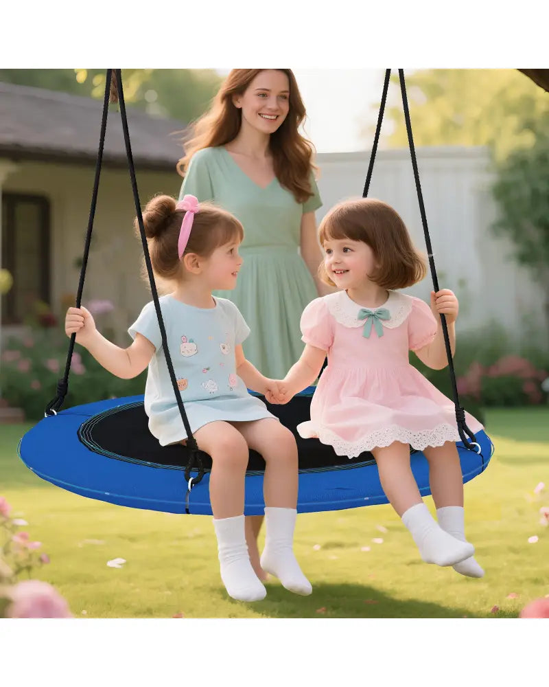 40 Inches Saucer Tree Swing Round with Lights for Kids and Adults-Blue - Blue - Swing & Playsets