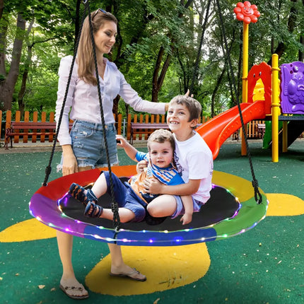40 Inches Saucer Tree Swing Round with Lights for Kids and Adults-Multicolor - Multicolor - Swing & Playsets