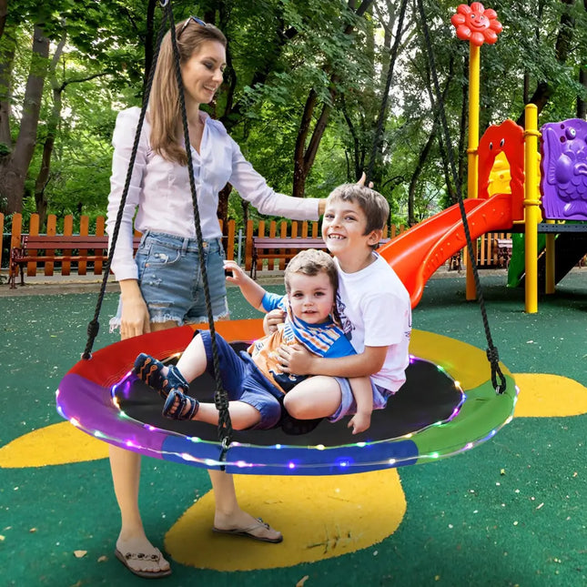 40 Inches Saucer Tree Swing Round with Lights for Kids and Adults-Multicolor - Multicolor - Swing & Playsets