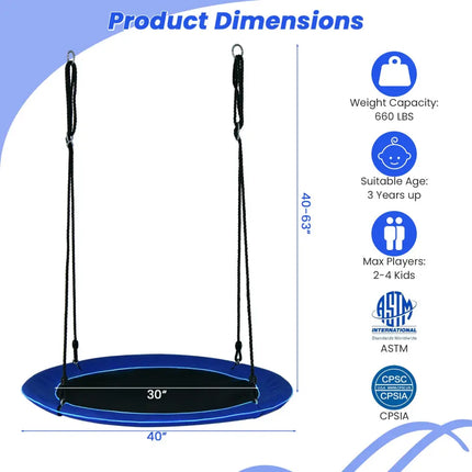 40 Inches Saucer Tree Swing Round with Lights for Kids and Adults-Navy - Navy - Swing & Playsets