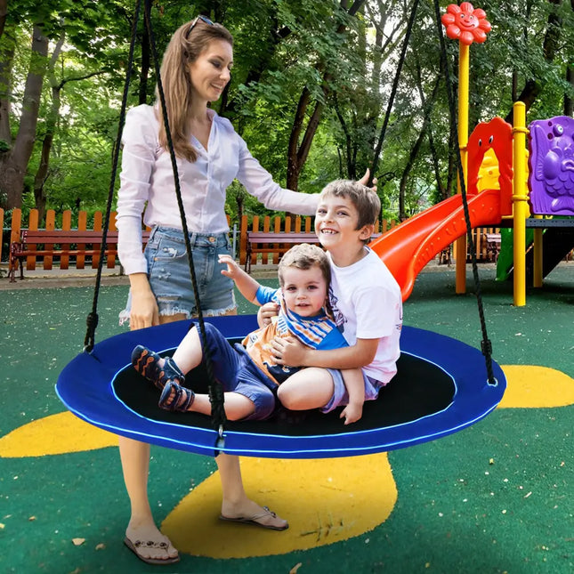 40 Inches Saucer Tree Swing Round with Lights for Kids and Adults-Navy - Navy - Swing & Playsets