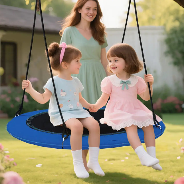 40 Inches Saucer Tree Swing Round with Lights for Kids and Adults-Blue - Blue - Swing & Playsets